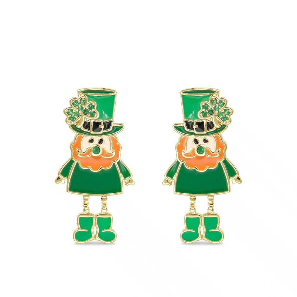 New AMANDA BLU GOLD CZ LEPRECHAUN EARRINGS